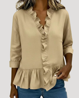 Malena | Damen Rüschen Langarm Bluse in Khaki