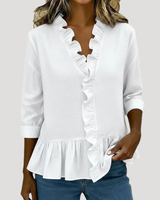 Malena | Damen Rüschen Langarm Bluse in Weiß