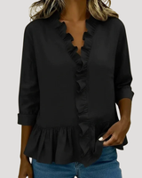 Malena | Damen Rüschen Langarm Bluse in Schwarz