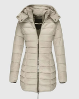 Manuela | Damen Steppjacke mit Kapuze, Reißverschluss und Schmalem Schnitt in Beige