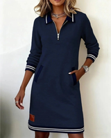 Mara | Damen Langarm Midikleid mit Kragen und Taschen in Marineblau