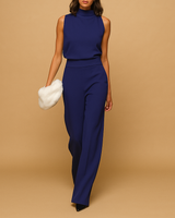 Marceline | Damen Ärmellos Stehkragen Weites Bein Jumpsuit in Marine