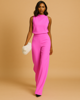 Marceline | Damen Ärmellos Stehkragen Weites Bein Jumpsuit in Rosa
