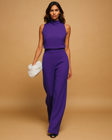 Marceline | Damen Ärmellos Stehkragen Weites Bein Jumpsuit in Lila