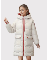Margarete | Damen Winterjacke mit Kapuze, Langer Stepp Optik und Reißverschluss in Weiß