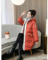 Margarete | Damen Winterjacke mit Kapuze, Langer Stepp Optik und Reißverschluss in Rot