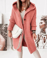 Margot | Damen Strickjacke mit Kapuze mit Grobem Strick und Knöpfen in Rot