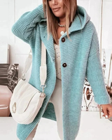 Margot | Damen Strickjacke mit Kapuze mit Grobem Strick und Knöpfen in Blau