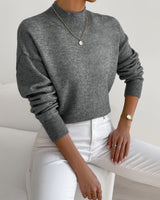Eva | Damen Frühlings Mock Neck Pullover in Dunkelgrau