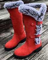 Marie | Damen Hohe Winterstiefel mit Schnallen in Rot