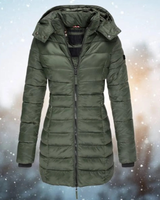 Marietta | Damen Lange Steppjacke mit Kapuze und Reißverschluss in Grün