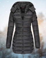 Marietta | Damen Lange Steppjacke mit Kapuze und Reißverschluss in Schwarz