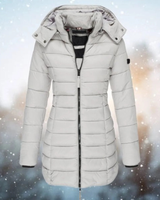Marietta | Damen Lange Steppjacke mit Kapuze und Reißverschluss in Grau