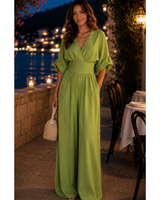 Marietta | Damen Retro Jumpsuit mit V Ausschnitt und Bund in Apfelgrün