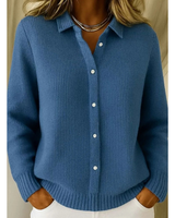 Marisa | Damen Strickjacke mit Hemdkragen, Knöpfen und Langarm in Dunkelblau