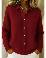 Marisa | Damen Strickjacke mit Hemdkragen, Knöpfen und Langarm in Rot