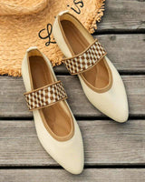 Marlena | Damen Mary Jane Karomuster Ballerinas in Beige