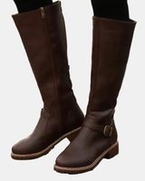 Marlene | Damen Orthopädische Stiefel mit Langem Schaft, Reißverschluss und Schnalle in Dunkelbraun
