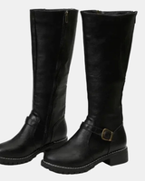 Marlene | Damen Orthopädische Stiefel mit Langem Schaft, Reißverschluss und Schnalle in Schwarz