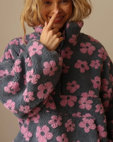 Marlene | Damen Pullover mit Blumen und Reißverschluss in Rosa