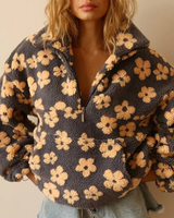 Marlene | Damen Pullover mit Blumen und Reißverschluss in Gelb