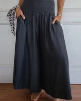 Marlene | Damen Baumwollhose Weitschnitt Sommer Leicht in Schwarz
