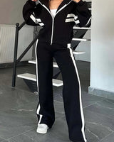 Marlies | Damen Trainingsanzug Set Reißverschluss Jacke Hose in Schwarz