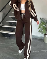 Marlies | Damen Trainingsanzug Set Reißverschluss Jacke Hose in Braun