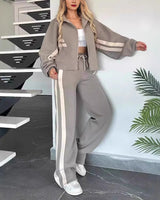 Marlies | Damen Trainingsanzug Set Reißverschluss Jacke Hose in Grau