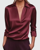 Marlies | Damen V-Ausschnitt Langarm Bluse in Rot