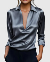 Marlies | Damen V-Ausschnitt Langarm Bluse in Grau