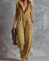 Marlinka | Damen Kapuzen Jumpsuit mit Reißverschluss in Khaki