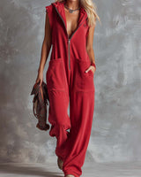 Marlinka | Damen Kapuzen Jumpsuit mit Reißverschluss in Rot