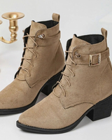 Masal | Damen Khaki Orthopädische Stiefeletten mit Absatz und Verschluss in Khaki
