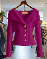 Mathea | Damen Strickjacke mit Revers und Knöpfen in Lila
