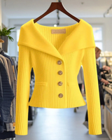 Mathea | Damen Strickjacke mit Revers und Knöpfen in Gelb