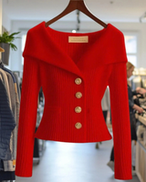 Mathea | Damen Strickjacke mit Revers und Knöpfen in Rot