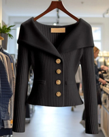 Mathea | Damen Strickjacke mit Revers und Knöpfen in Schwarz