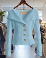 Mathea | Damen Strickjacke mit Revers und Knöpfen in Blau