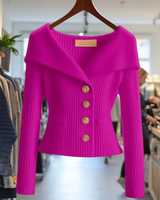 Mathea | Damen Strickjacke mit Revers und Knöpfen in Rosa