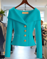Mathea | Damen Strickjacke mit Revers und Knöpfen in Dunkelblau