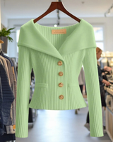 Mathea | Damen Strickjacke mit Revers und Knöpfen in Grün