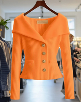 Mathea | Damen Strickjacke mit Revers und Knöpfen in Orange