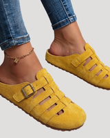 Matilda | Damen Schnallen Clogs mit Cut-Out Details in Gelb