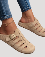 Matilda | Damen Schnallen Clogs mit Cut-Out Details in Khaki