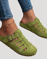 Matilda | Damen Schnallen Clogs mit Cut-Out Details in Grün