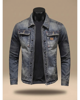 Matteo | Herren Dunkelgraue Denim Jacke mit Reißverschluss und Stil in Blau