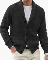 Matteo | Herren Schalkragen Strickjacke mit Knöpfen in Schwarz