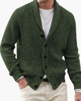Matteo | Herren Schalkragen Strickjacke mit Knöpfen in Olivgrün