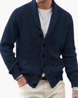 Matteo | Herren Schalkragen Strickjacke mit Knöpfen in Marine Blau